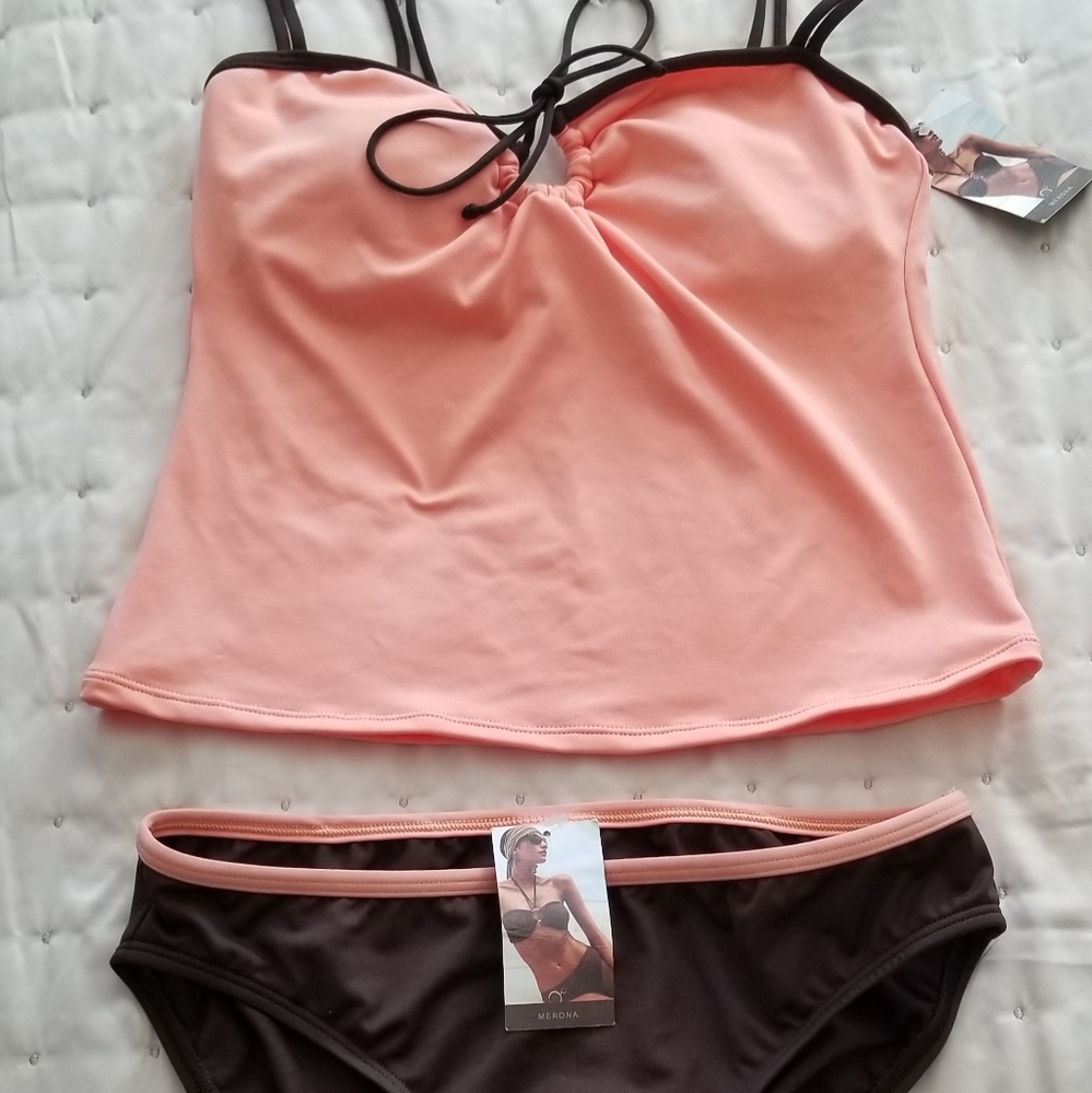 Peach and brown Merona bikini separates